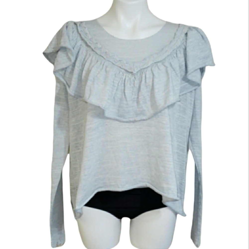 WILDFOX High-low Cropped Lais Ruffle Sweater Women's Size Medium NWT Blue - Picture 2 of 10